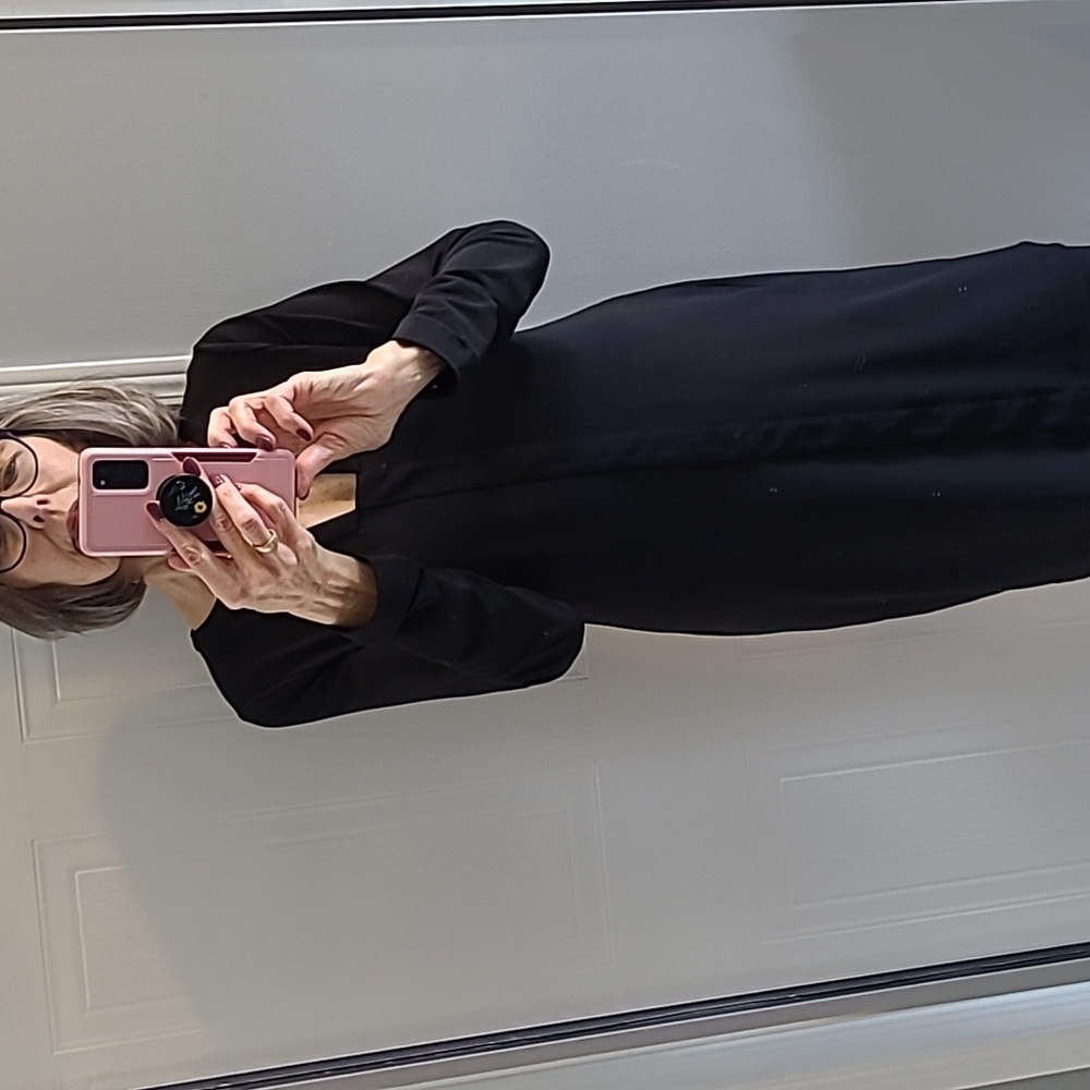 CALVIN KLEIN, long sleeve black dress, key hole neckline with brand bar, Sz. 8